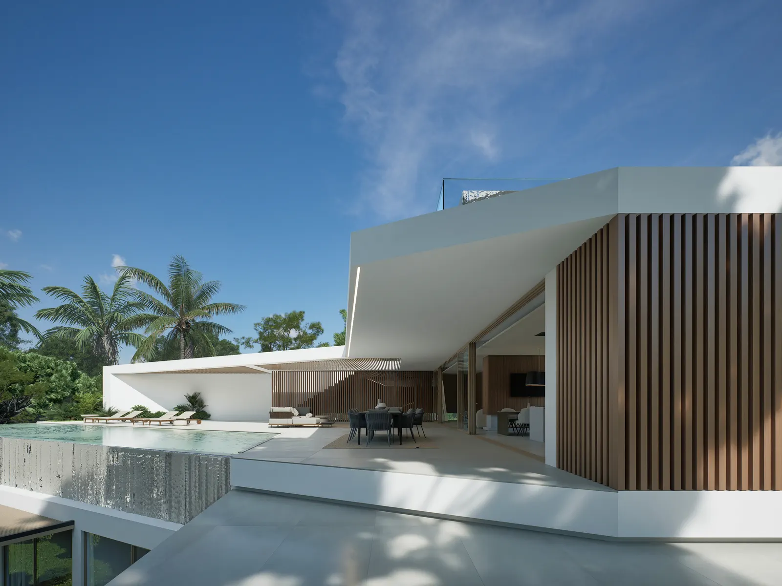 Arquitetura da LUMEA sobre o terraço e a piscina (imagem ilustrativa)